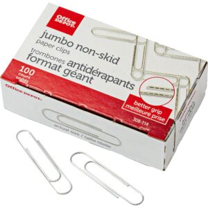 Office Depot Brand Paper Clips, Jumbo, Silver, Nonskid Finish, 100 Clips Per Box, Pack of 10 Boxes