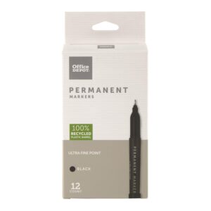 Office Depot 100% Recycled Permanent Markers, Ultra-Fine Point, Black, Pack Of 12, OD88670