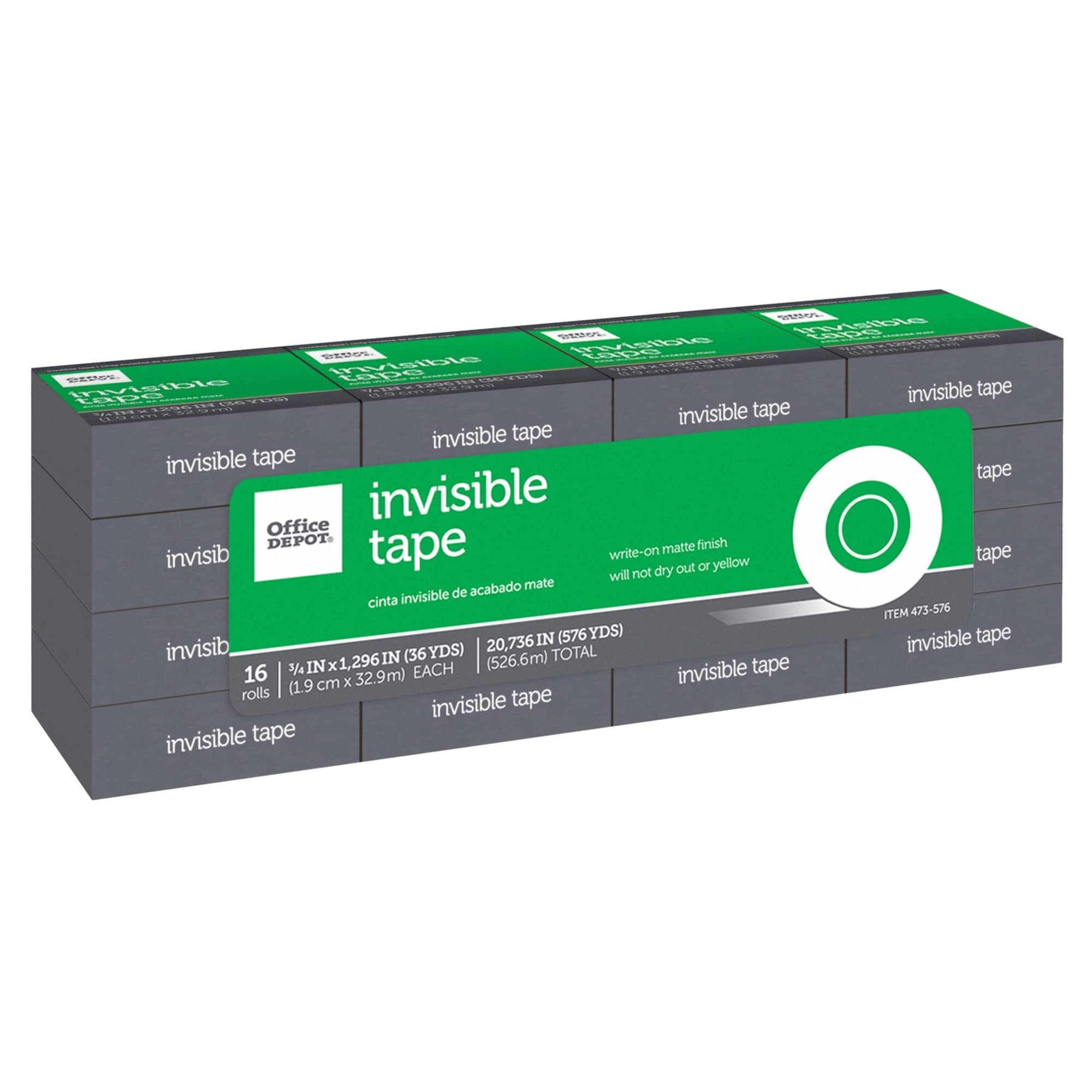 Office Depot Invisible Tape, 3/4in. x 1296in., Pack Of 16, OD-IB3436-16