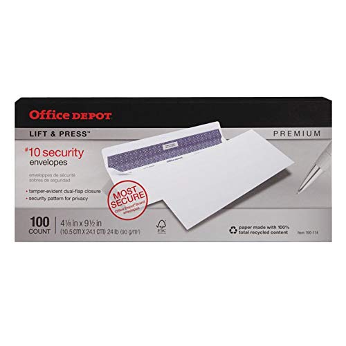 Office Depot Lift Press(TM) Premium Envelopes, 10 (4 1/8in. x 9 1/2in.), 100% Recycled, White, Pack Of 100, 76100