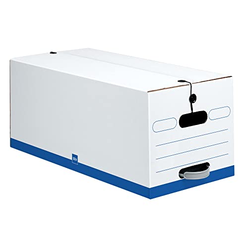 Office Depot® Brand Quick Set-Up Storage Boxes With String & Button Closure, Letter, 24" x 12" x 10", 60% Recycled, White/Blue, Pack Of 12