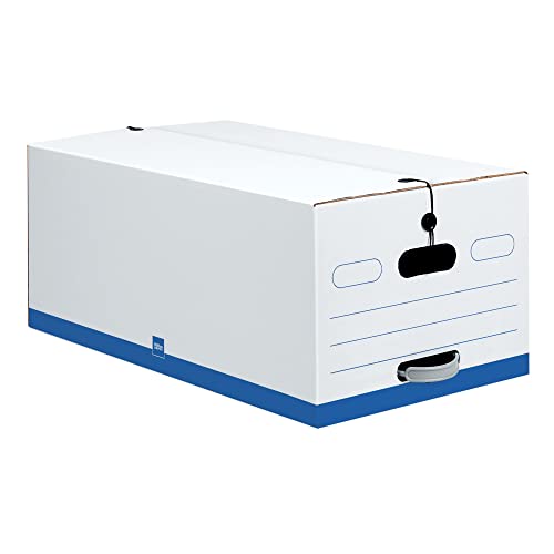 Office Depot® Brand Quick Set-Up Storage Boxes With String & Button Closure, Legal, 24" x 15" x 10", 60% Recycled, White/Blue, Pack Of 12