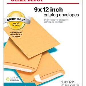 Office Depot Clean Seal(TM) Catalog Envelopes, 9in. x 12in., 20% Recycled, Brown, Pack Of 100, 77922