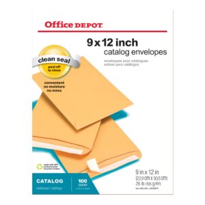 Office Depot Clean Seal(TM) Catalog Envelopes, 9in. x 12in., 20% Recycled, Brown, Pack Of 100, 77922