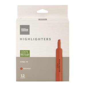 office depot chisel-tip highlighter, 100% recycled plastic, fluorescent orange, pack of 12, od88674