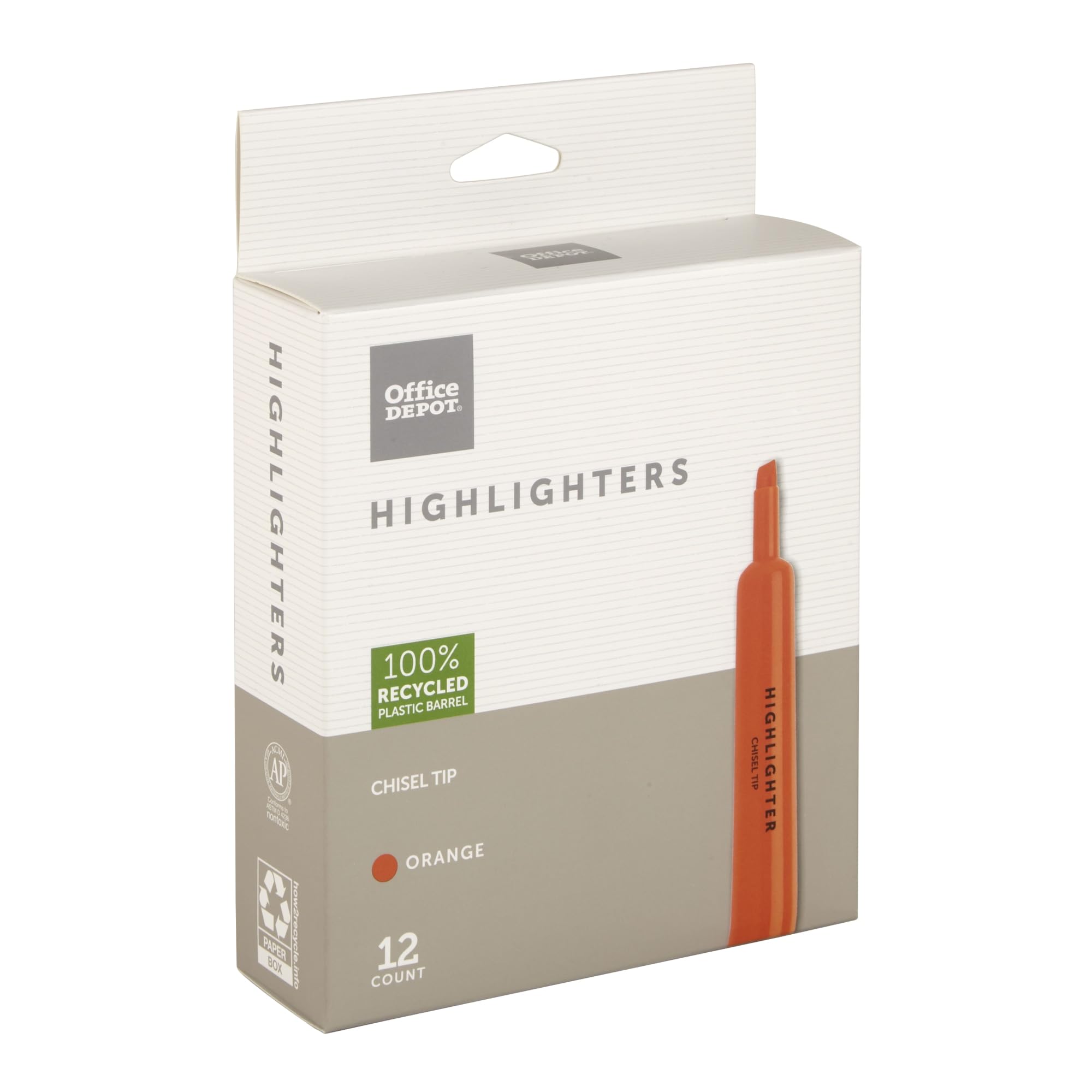 Office Depot Chisel-Tip Highlighter, 100% Recycled Plastic, Fluorescent Orange, Pack Of 12, OD88674