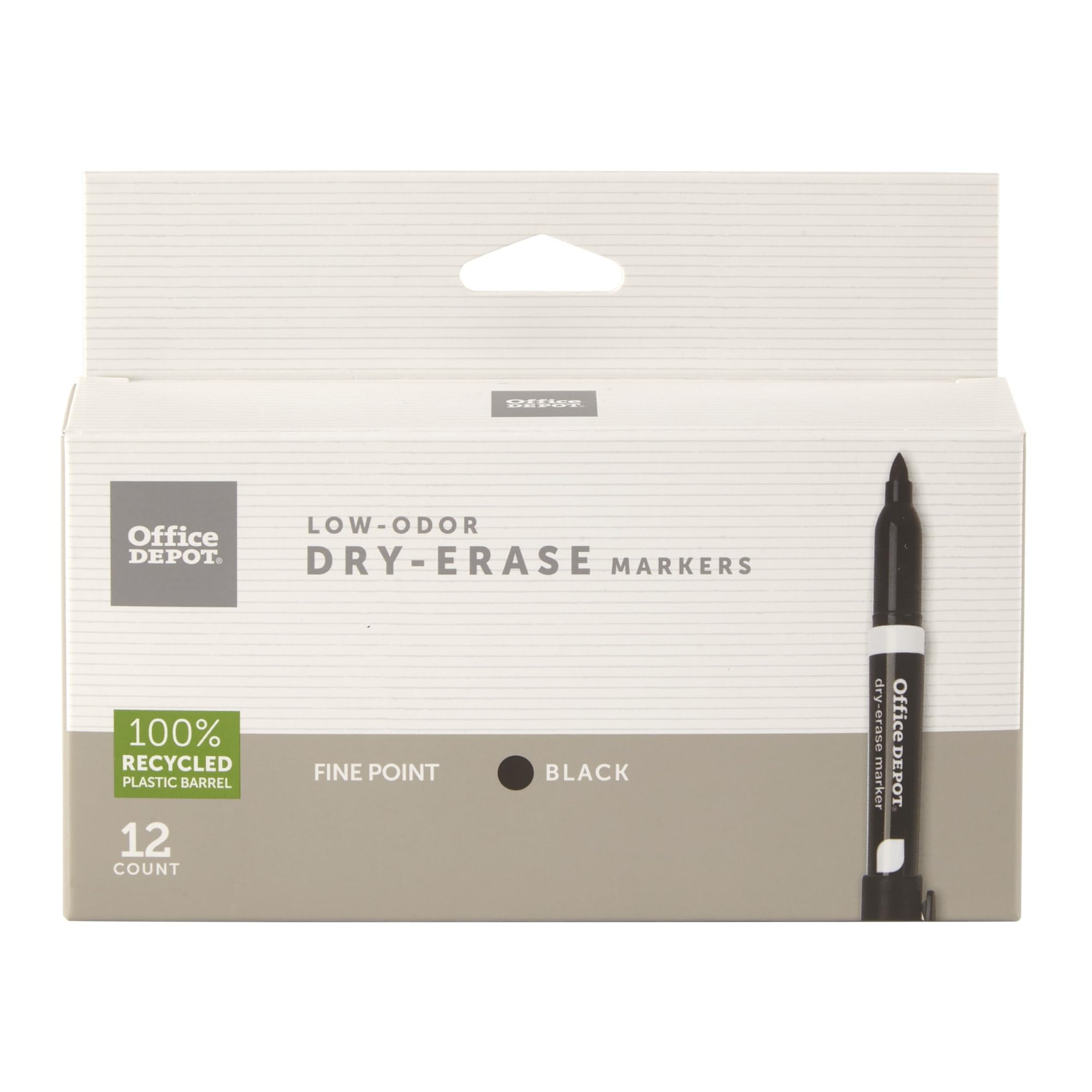 Office Depot 100% Recycled Low-Odor Dry-Erase Markers, Fine Point, Black, Pack Of 12, DE-12PKBLK