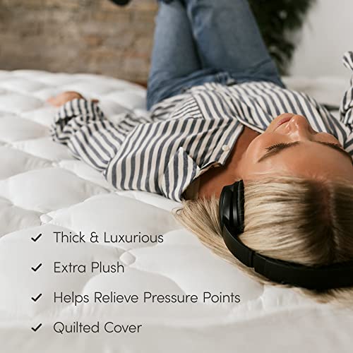 ExceptionalSheets Pillow Top Mattress Pad - Found in Marriott Hotels with Fitted Skirt and 18" Deep Pockets - Supportive Pillowtop Mattress Pad Cover with Cluster Fiber - Twin Size