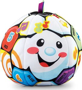 fisher-price baby learning toy laugh & learn singin’ soccer ball musical plush with sounds & phrases for infants ages 6+ months