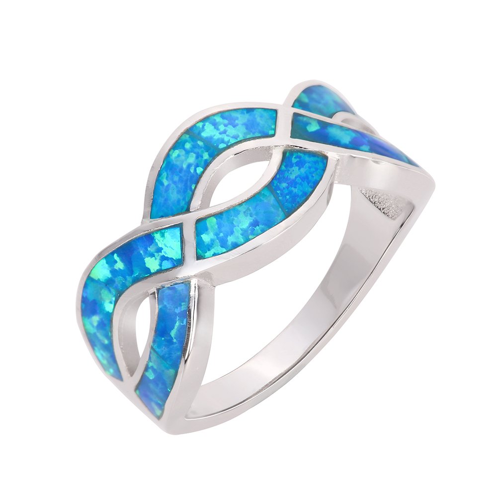 CloseoutWarehouse Blue Simulated Opal Infinity Knot Ring Sterling Silver Size 6