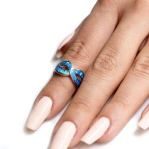 CloseoutWarehouse Blue Simulated Opal Infinity Knot Ring Sterling Silver Size 6