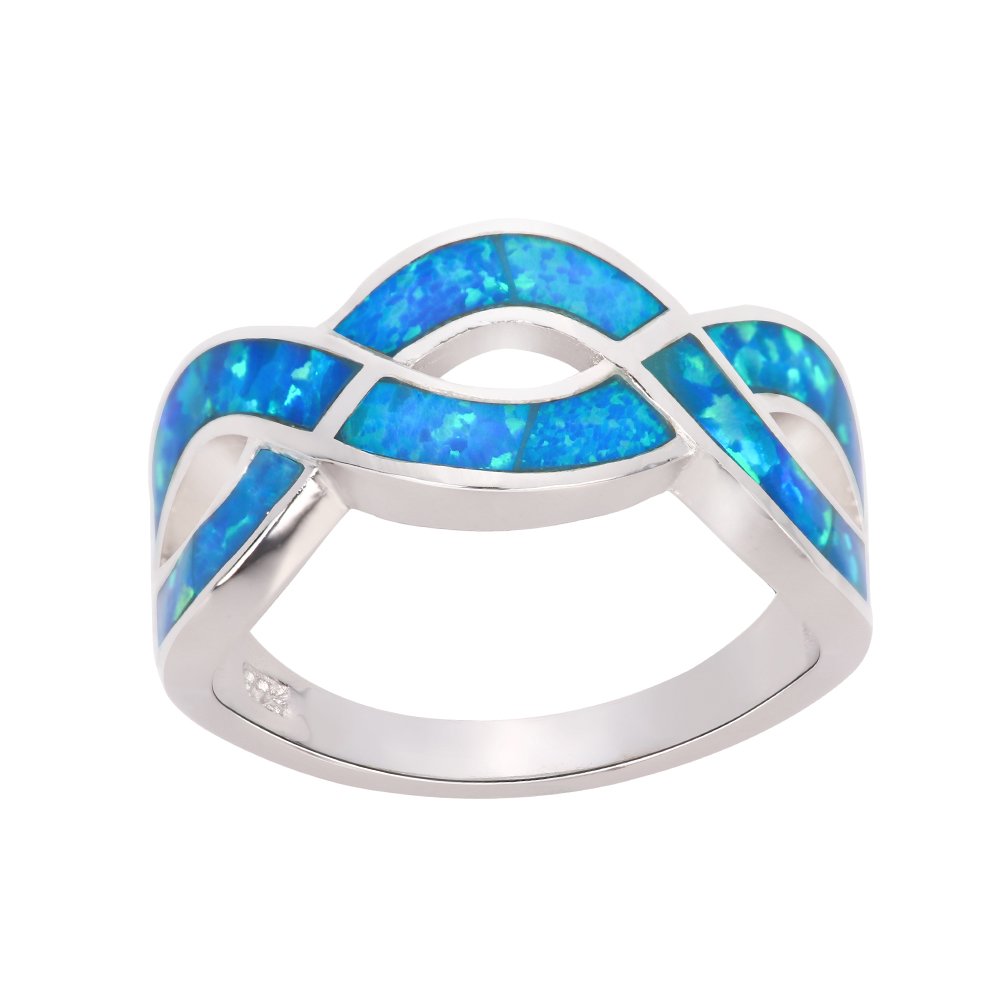 CloseoutWarehouse Blue Simulated Opal Infinity Knot Ring Sterling Silver Size 6