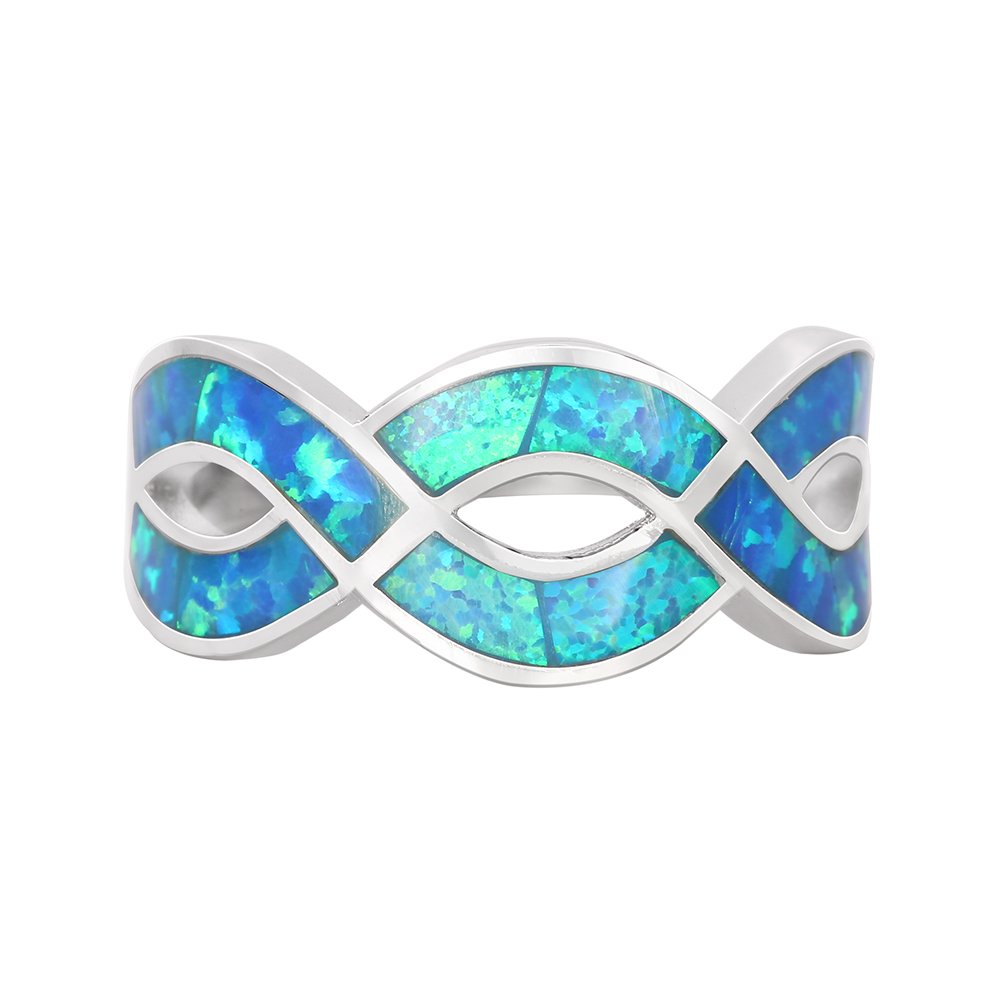 CloseoutWarehouse Blue Simulated Opal Infinity Knot Ring Sterling Silver Size 6