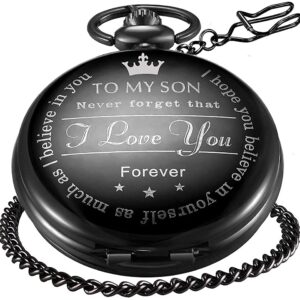 LYMFHCH Personalized Pocket Watch with Chain, Engraved “to My Son” “I Love You” Used for Birthday Christmas Graduation Gifts Pocket Watches