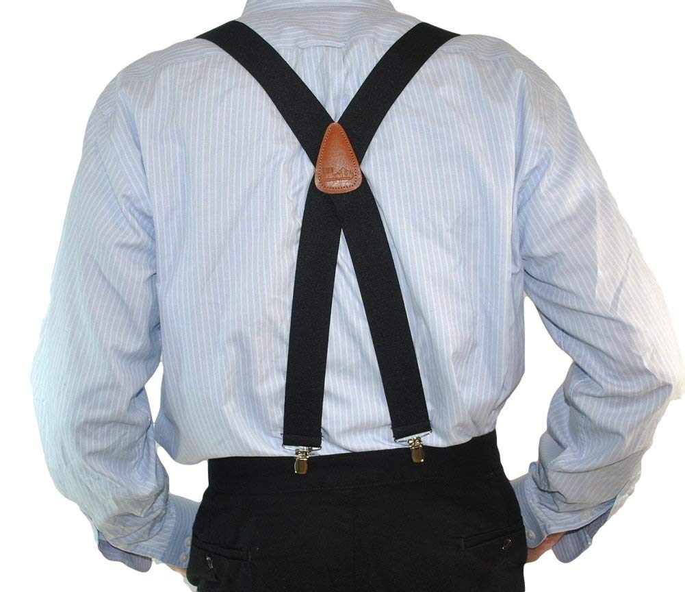 1 1/2" Wide Classic Series Holdups Suspenders for Men in X-back style w/USA Patented No-slip® Silver Clips (Black XS)