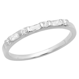 Dazzlingrock Collection 0.20 Carat (Cttw) Round & Baguette White Alternate Diamond Wedding Band for Women in 14K White Gold, Size 7