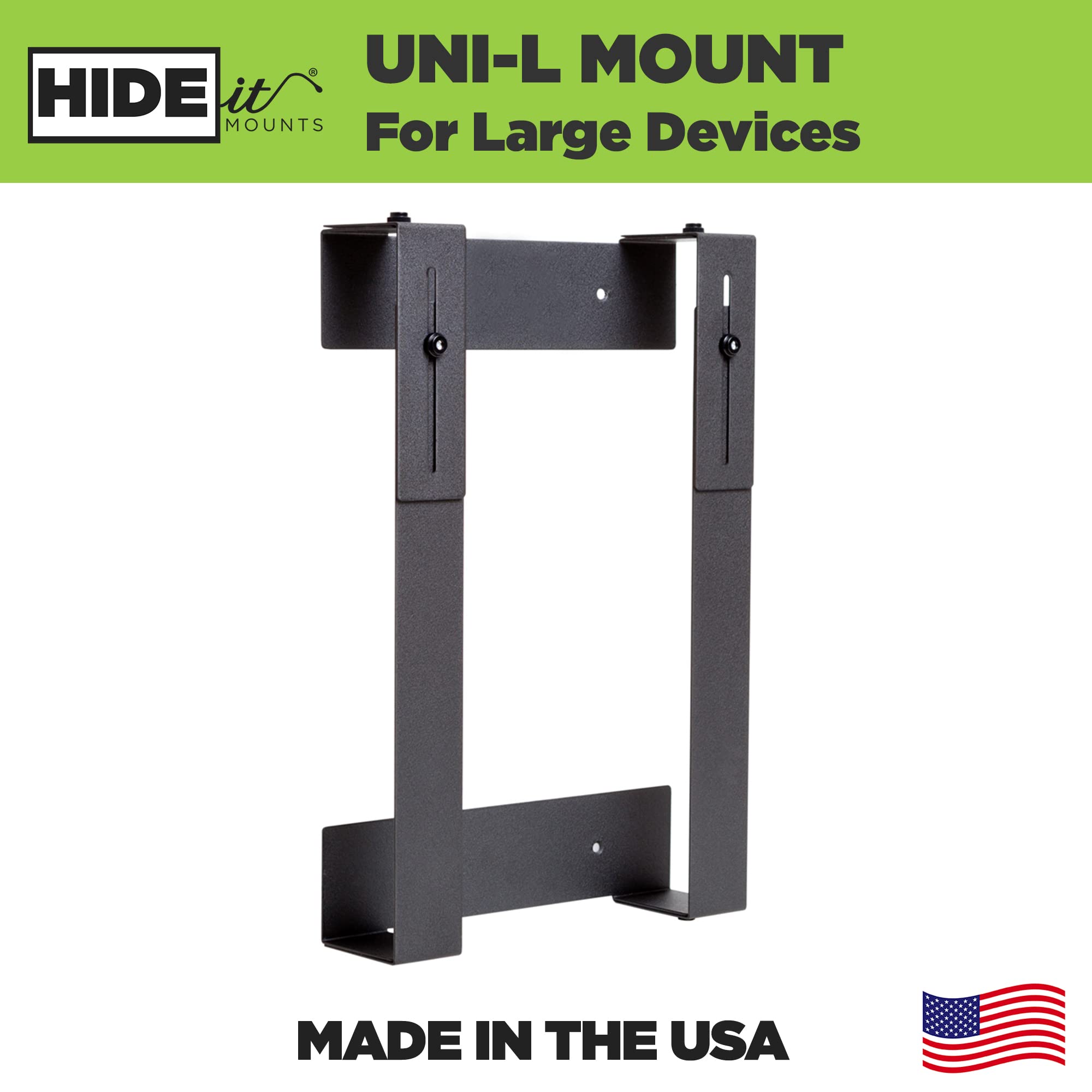 HIDEit Mounts Uni-L Mount - Patented in 2015, Made in USA - Steel Adjustable Large Wall Mount, Hide Your Cable TV Box, Satellite Receivers, DVRs, NVRs, Set-Top Boxes and Other A/V Equipment