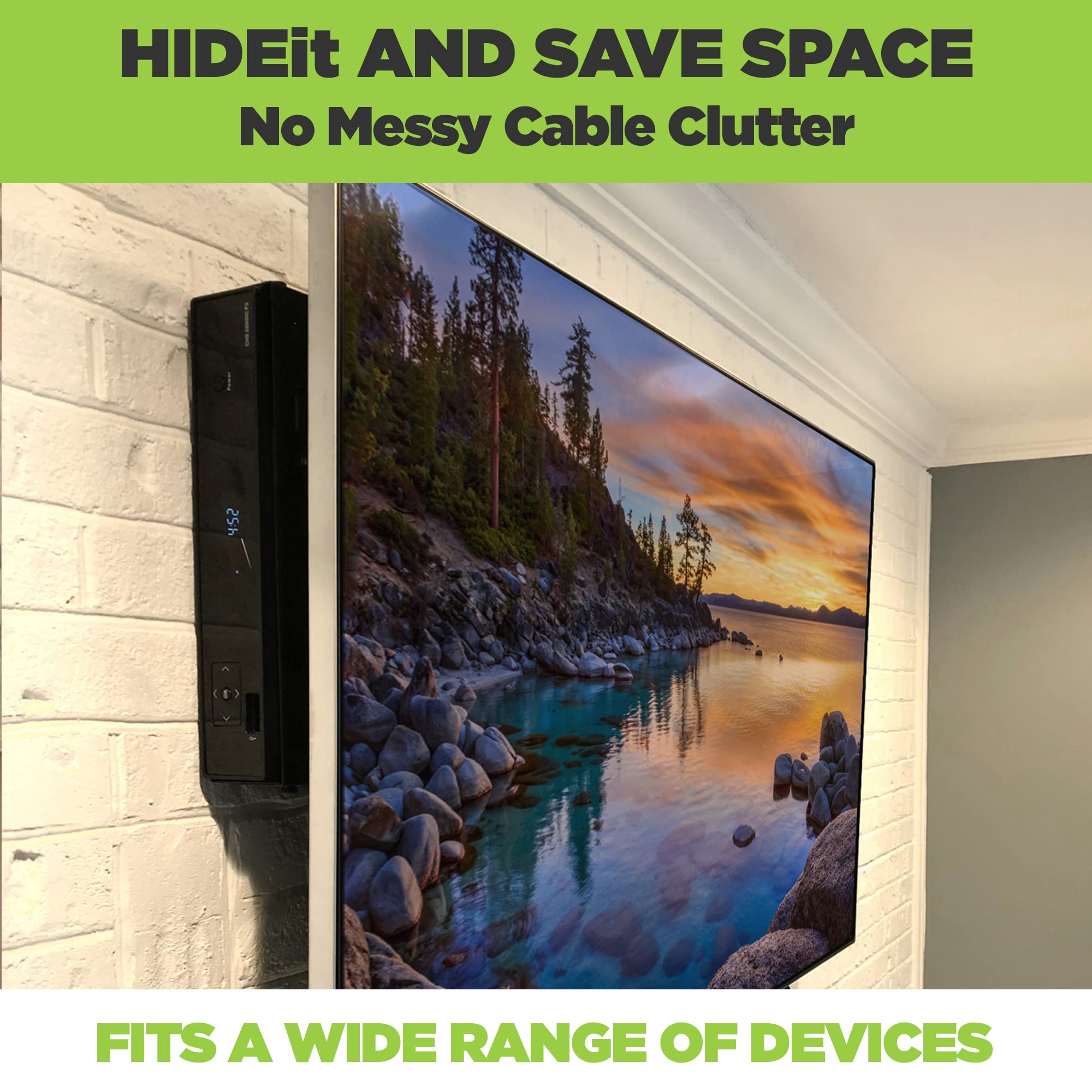 HIDEit Mounts Uni-M Wall Mount - Patented in 2015, American Company - Steel Adjustable Medium Device Mount - Cable Box Wall Mount, Console Wall Mount, DVD Player Mount - Behind TV Cable Box Mount