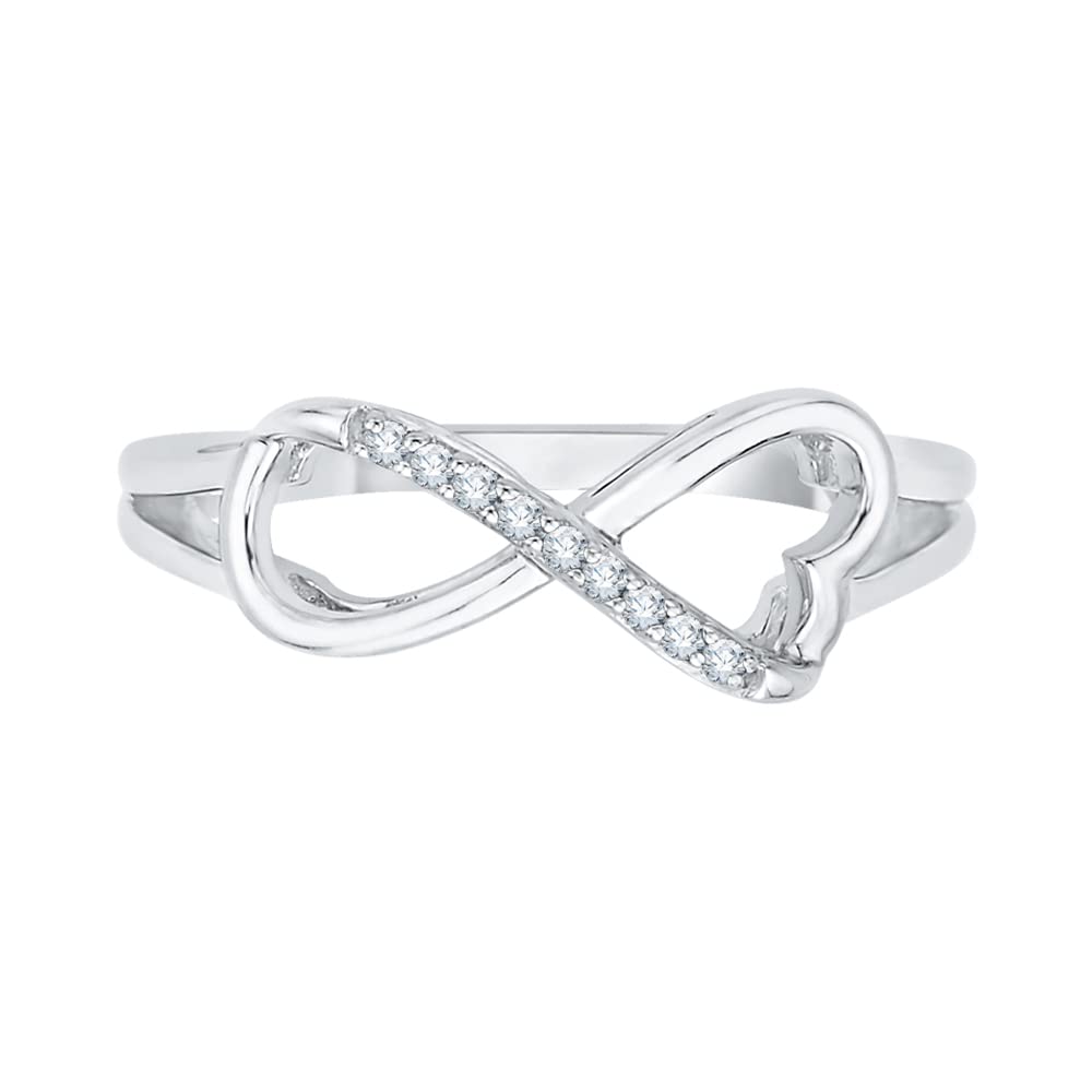 KATARINA Heart Shaped Infinity Diamond Ring in Sterling Silver (1/20 cttw, J-K, I1-I2) (Size-8)