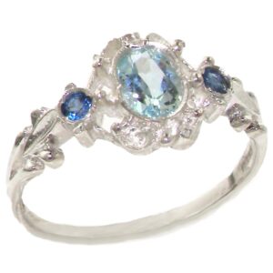 letsbuygold 925 sterling silver real genuine aquamarine and sapphire womens anniversary ring - size 8