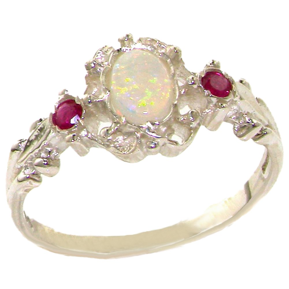 LetsBuyGold 925 Sterling Silver Natural Opal and Ruby Womens Anniversary Ring - Size 7.25