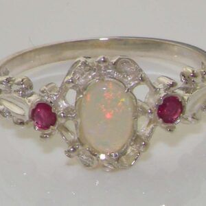 LetsBuyGold 925 Sterling Silver Natural Opal and Ruby Womens Anniversary Ring - Size 7.25