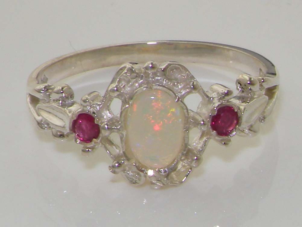 LetsBuyGold 925 Sterling Silver Natural Opal and Ruby Womens Anniversary Ring - Size 7.25