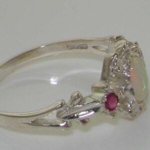 LetsBuyGold 925 Sterling Silver Natural Opal and Ruby Womens Anniversary Ring - Size 7.25