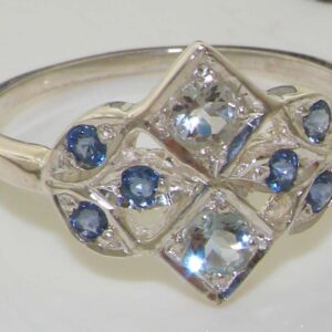 LetsBuyGold 925 Sterling Silver Natural Aquamarine and Sapphire Womens Cluster Ring - Sizes 4 to 12 Available