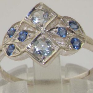 LetsBuyGold 925 Sterling Silver Natural Aquamarine and Sapphire Womens Cluster Ring - Sizes 4 to 12 Available