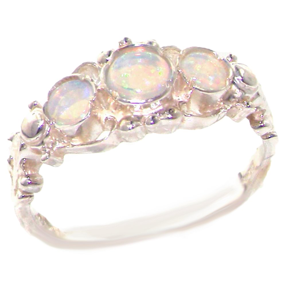 925 Sterling Silver Real Genuine Opal Womens Trilogy Ring - Size 11