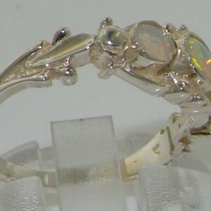 925 Sterling Silver Real Genuine Opal Womens Trilogy Ring - Size 11