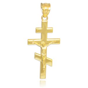 10k yellow gold russian orthodox cross crucifix pendant