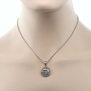 Gem Stone King Stunning Dolphin and Sea in a Circle with Blue Crystals Pendant 16 Inch Chain