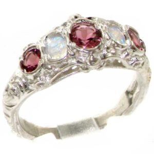 LetsBuyGold 925 Sterling Silver Natural Pink Tourmaline and Opal Womens Band Ring - Sizes 4 to 12 Available