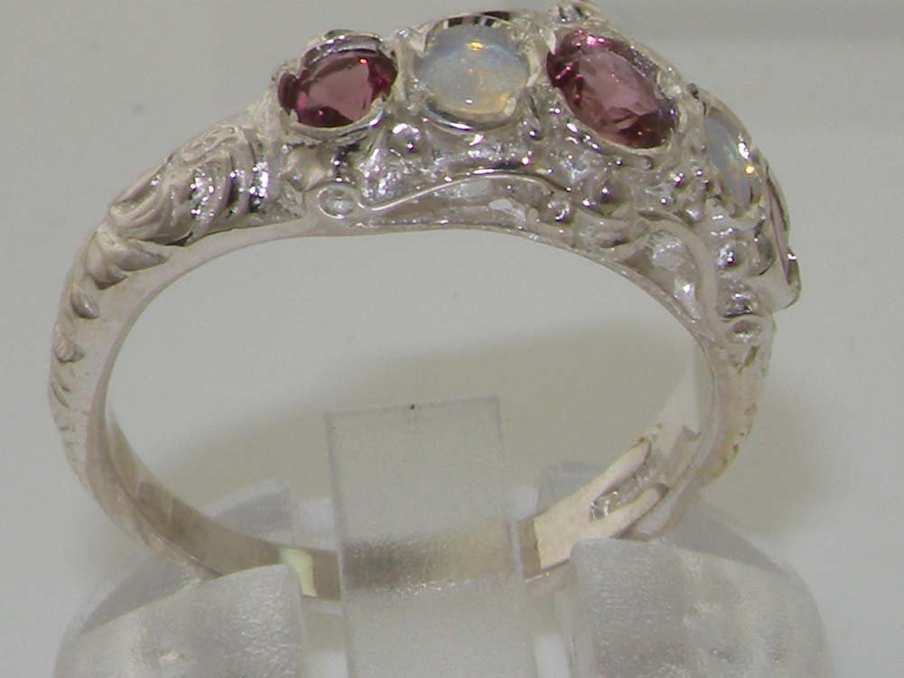 LetsBuyGold 925 Sterling Silver Natural Pink Tourmaline and Opal Womens Band Ring - Sizes 4 to 12 Available