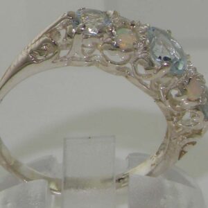 LetsBuyGold 925 Sterling Silver Natural Aquamarine and Opal Womens Band Ring - Sizes 4 to 12 Available