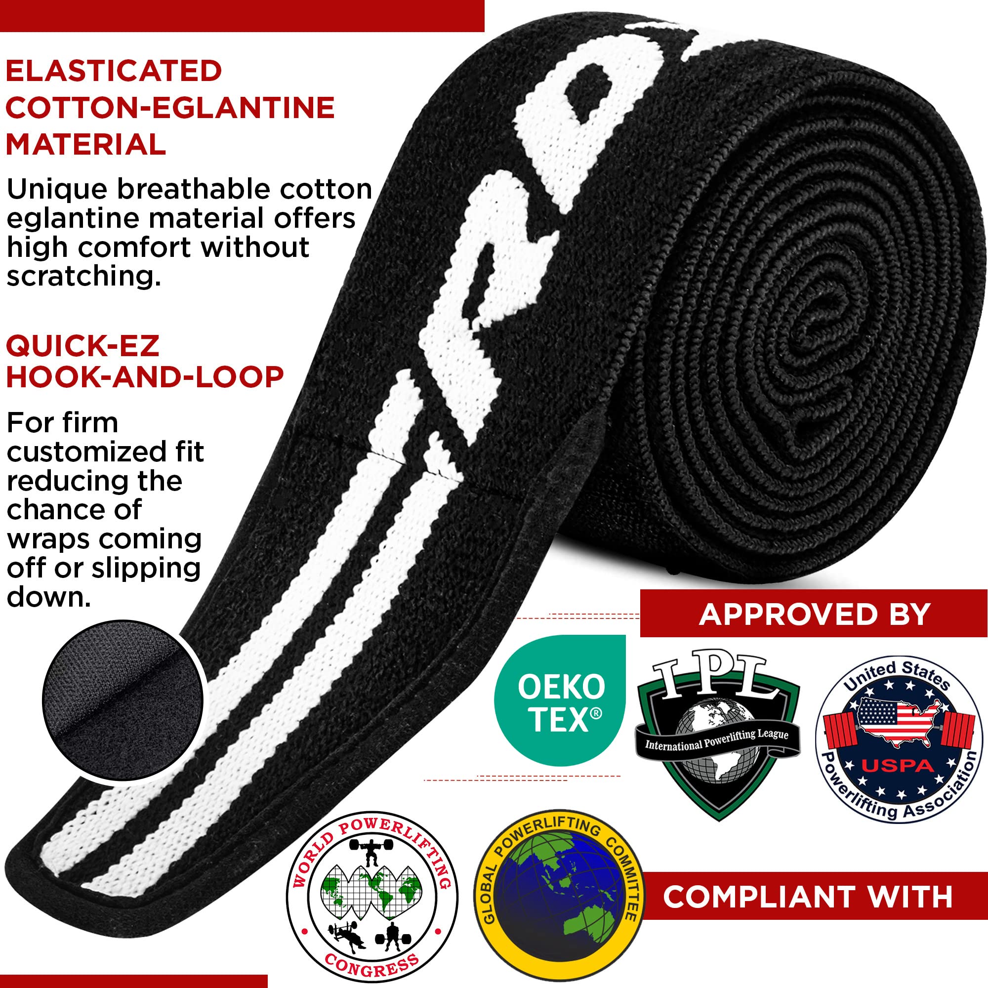 RDX Knee Wraps Pair Weightlifting, IPL USPA Approved, 78” Elasticated Straps for Gym Workout Squats Powerlifting, Compression Support, Men Women WOD Training, Squatting Leg Press Bodybuilding