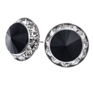 PammyJ Bridal Earrings | 15mm Crystal Round Earrings (Black)