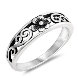 Sterling Silver Plumeria Ring Gorgeous Flower Design Band Solid 925 Size 6