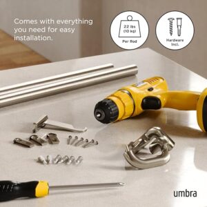 Umbra Twilight Curtain Rod Set – Wrap Around Design Ideal for Blackout or Room Darkening Panels, 28 to 48 Inches, Nickel