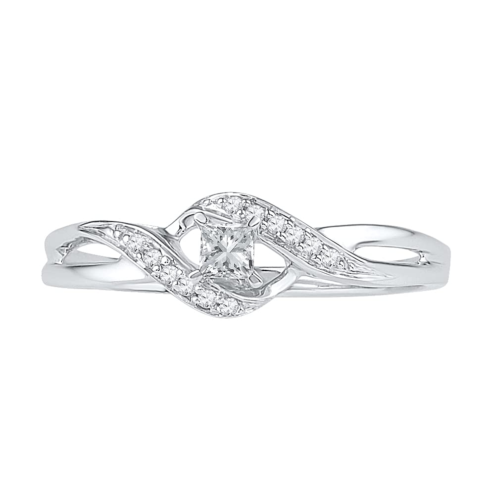 DGOLD 10KT White Gold Princess and Round Diamond Promise Ring (0.13 CTTW)