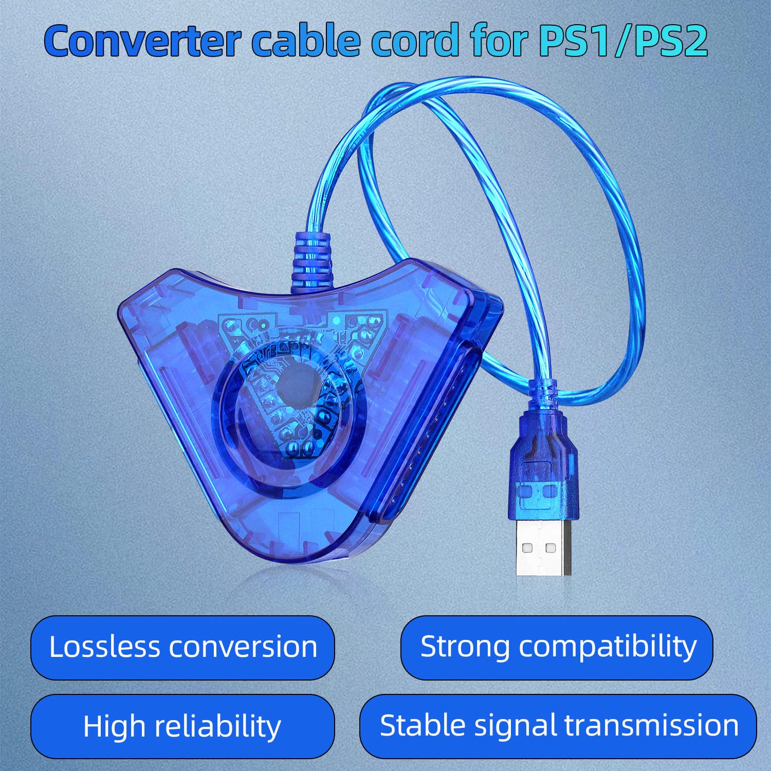 OSTENT Dual USB Adapter Converter Cable Cord for Sony PlayStation 1/2 PS One PSX Wired Controller Gamepad Joystick to PC Laptop