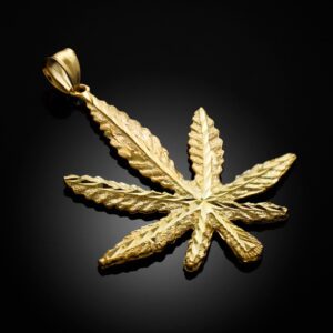 Good Luck Charms Solid 10k Yellow Gold High Polish 420 Pot Ganja Weed Cannabis Charm Marijuana Leaf Pendant