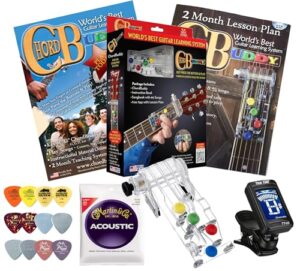 chord buddy guitar learning aid package with true tune tuner, strings & picks bundle