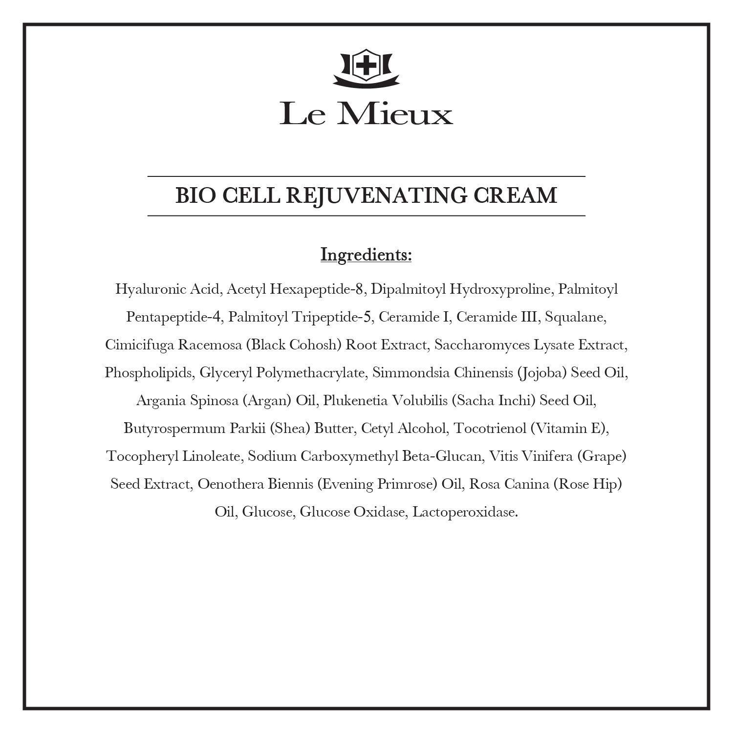 Le Mieux Bio Cell Rejuvenating Cream - Triple Peptide Facial Moisturizer with Hyaluronic Acid, Squalane & Rose Hip, Night & Day Cream for Face & Neck, No Parabens or Sulfates (1.75 oz / 52 ml)