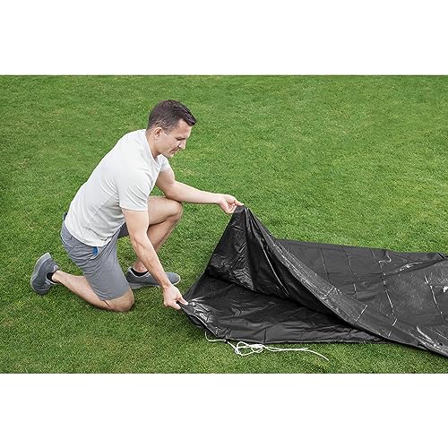 Bestway Flowclear PVC Round 12 Foot Pool Cover for Above Ground Frame Pools with Drain Holes and Secure Tie-Down Ropes, Black (Cover Only)