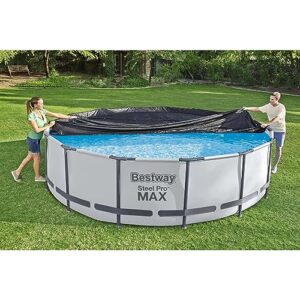 Bestway Flowclear PVC Round 12 Foot Pool Cover for Above Ground Frame Pools with Drain Holes and Secure Tie-Down Ropes, Black (Cover Only)