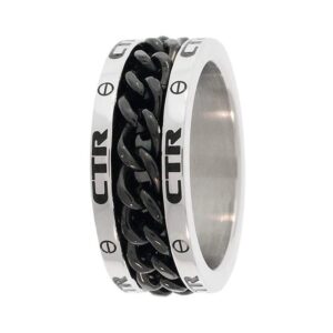 CTR Ring Stainless Steel w/Black "Lynx" - J137 (12.5)