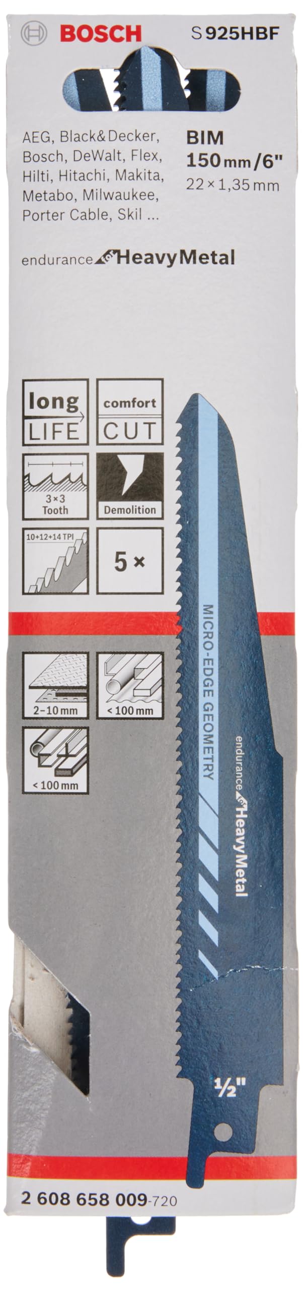 Bosch 2608658009 Saber Saw Blade S925 Hbf 5 Pcs